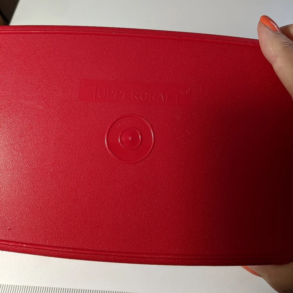 Vintage Red Tupperware Tuppercraft Divided Stow N Go Tackle Craft Sewing Box Lid
